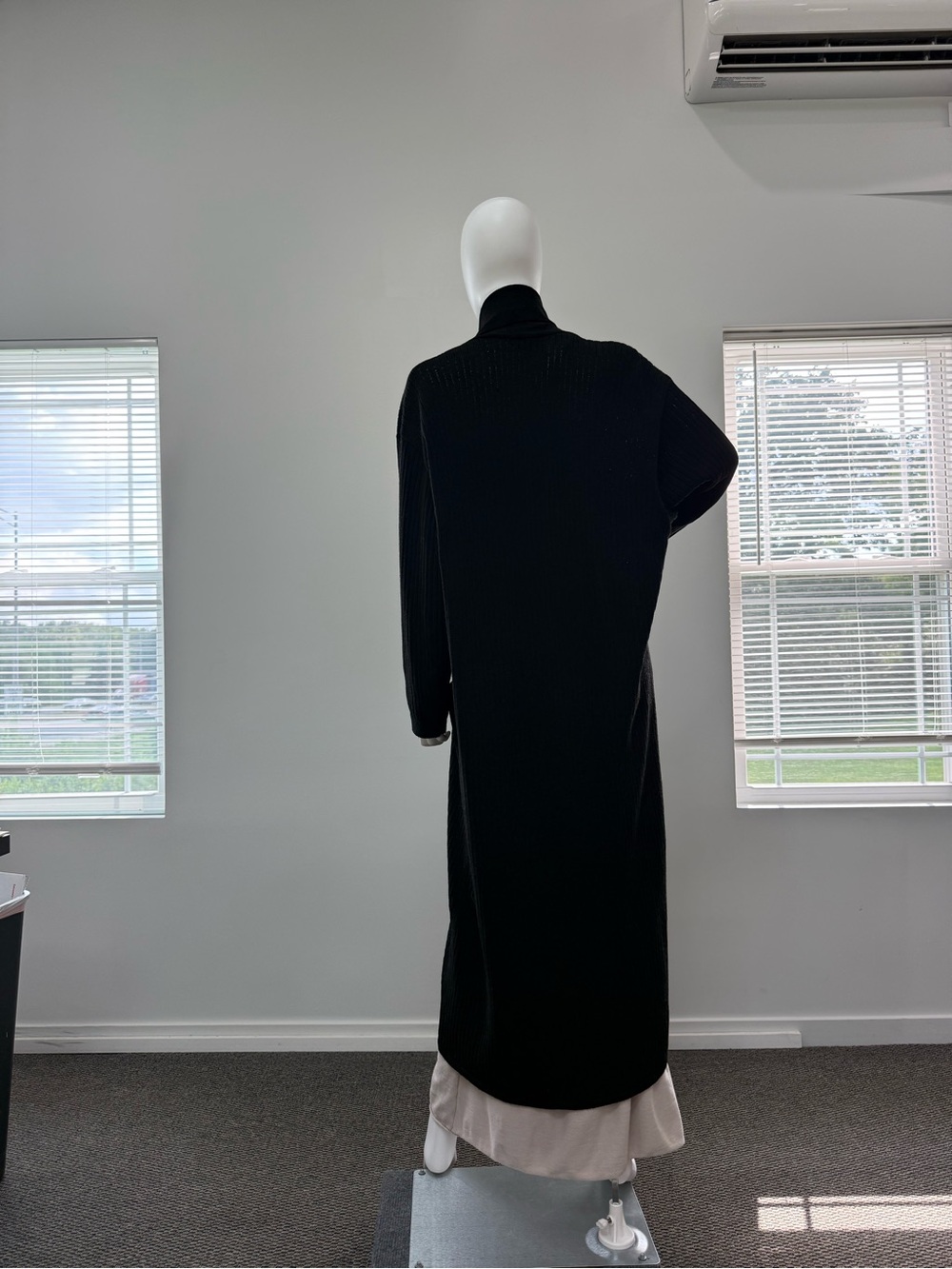 Luxury Wool Black Ribbed Open-Front Longline Cardigan Universal Size - Picture 4 of 15